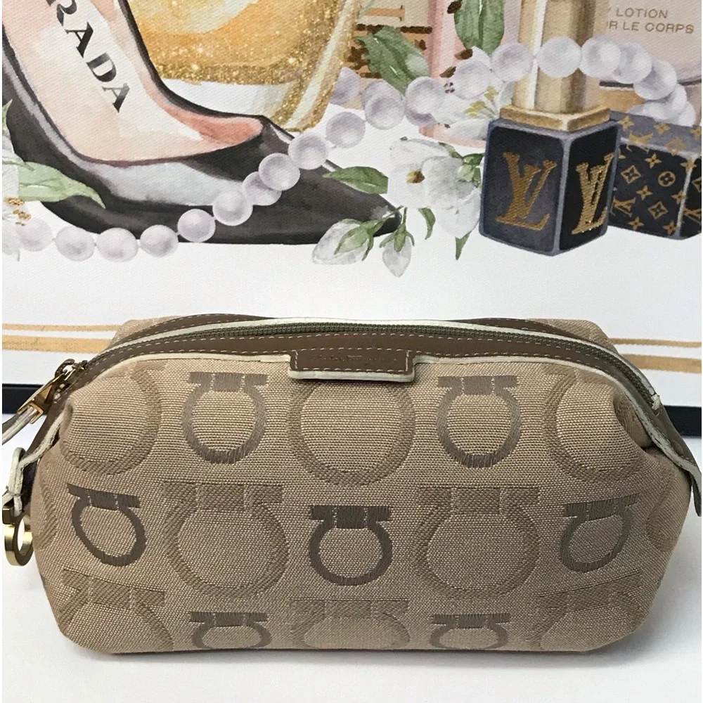 Salvatore Ferragamo Gancini Canvas/Leather Cosmetic Pouch Bag 😍
